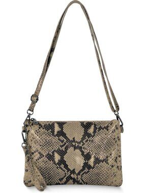 Genuine Suede Crossbody Wristlet for Women, Python Print, Detachable Strap